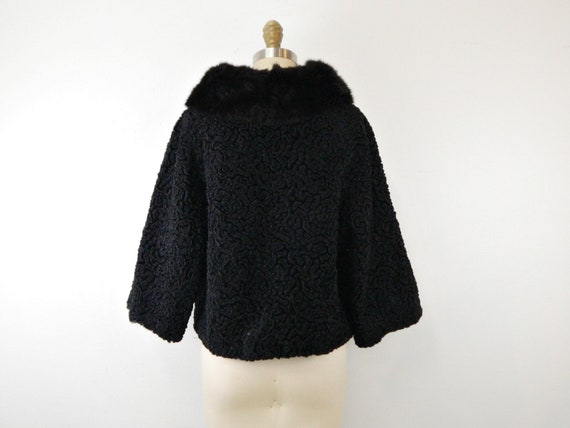 Vintage 1950s Black Wool Jacket with Sable Collar… - image 4