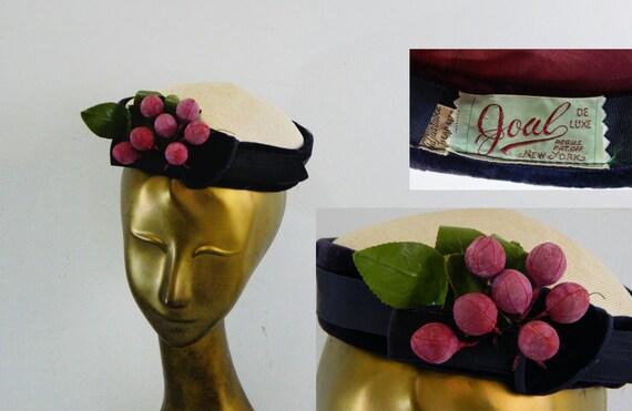 Pillbox Hat with Grape Cluster ... Vintage 40s Nov