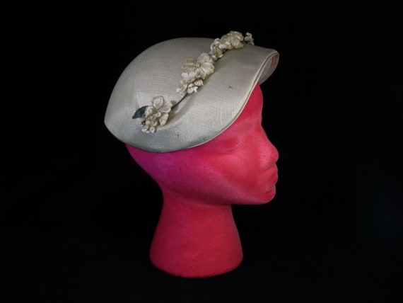 Vintage Linen Color Sculpted Half Hat | 1940s/50s… - image 1