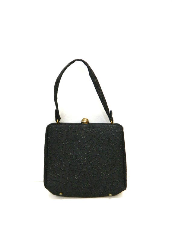 Vintage 1940s Ladies Black Handbag w/ Gold Beehive