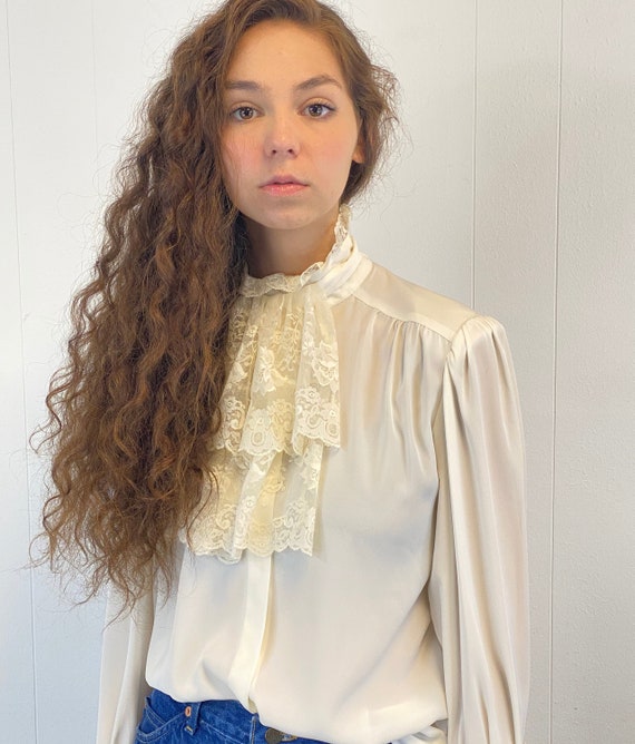Vintage Ivory Sheer Blouse with Detachable Lace Co