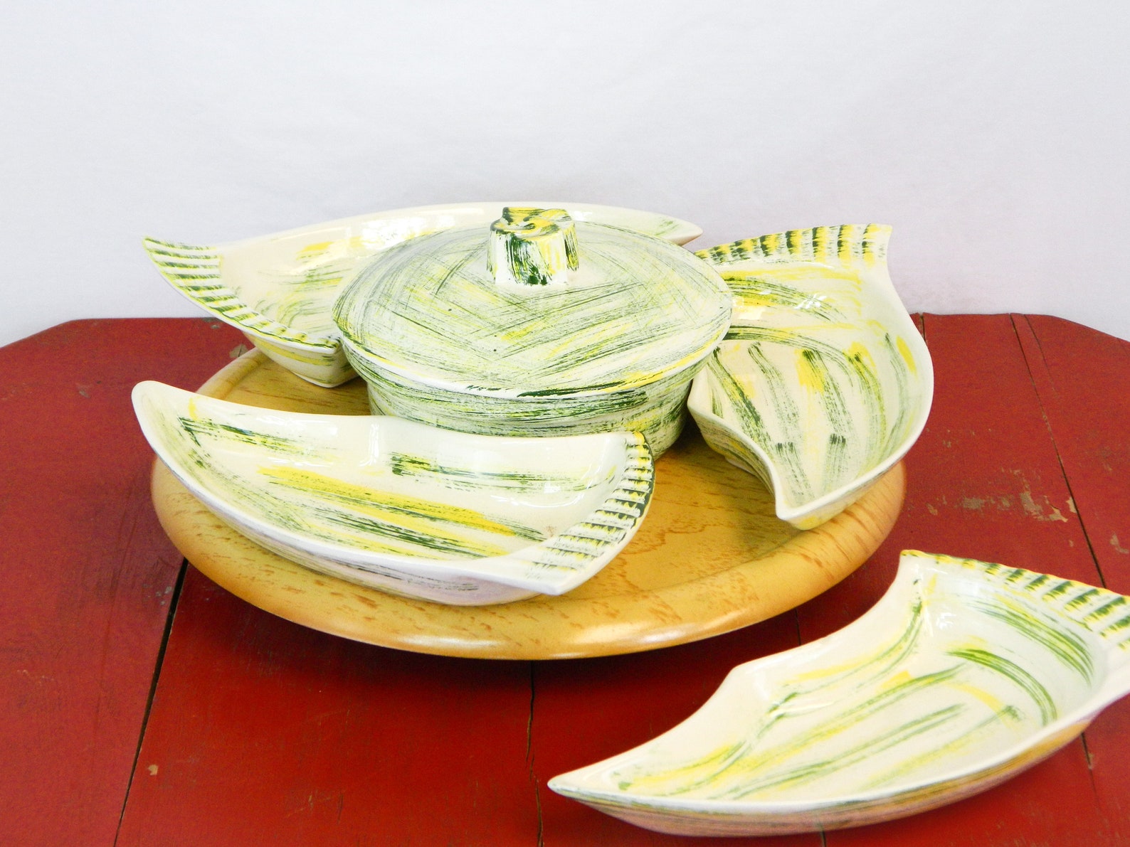 Lazy Susan Relish Tray Vintage 1960s Ceramic Serving Set Etsy