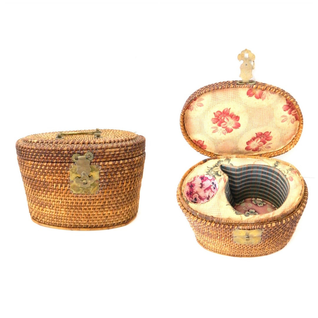 Vintage 1930's Teapot & Teacup Basket Carrier/purse Floral Fabric