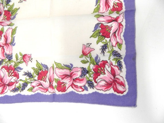 Vintage 1940s Handkerchief ... Pink & Purple Flow… - image 4