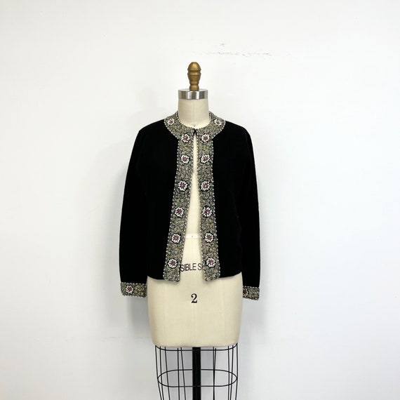 Vintage 50s Beaded Cashmere Angora Cardigan Sweat… - image 1