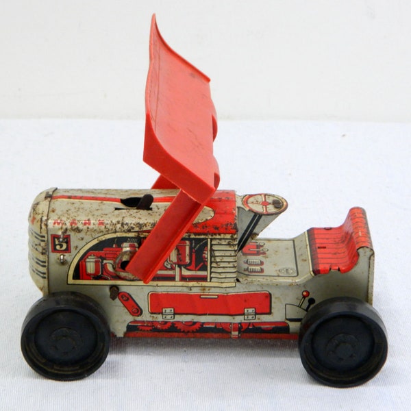 Marx Tin Wind-Up Tractor with Blade ... Vintage Toy ... Metal Wind-Up Key ... Rare Find ...