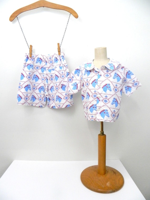 1940s Feed Sack Children's Outfit ... Short Set ..