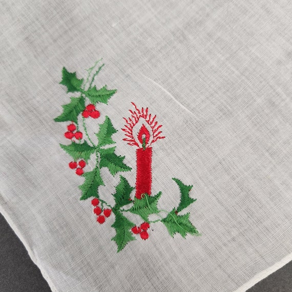 Vintage 1970's Ladies Christmas Handkerchief with… - image 2