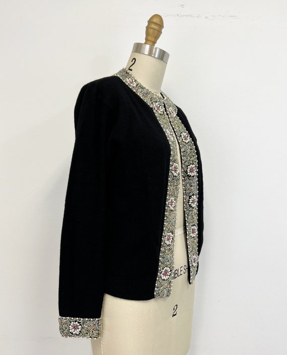 Vintage 50s Beaded Cashmere Angora Cardigan Sweat… - image 8