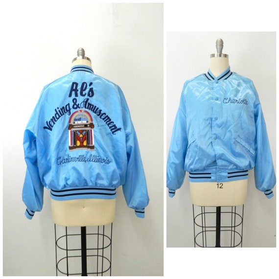 Women's Baby Blue Satin Bomber Varsity Jacket