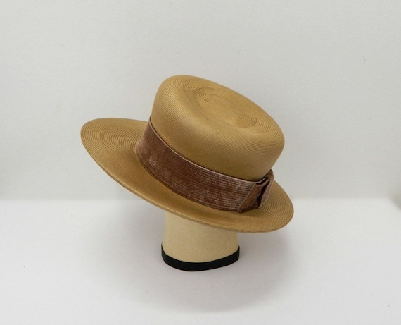 Vintage 1960s Straw Boater Hat ...Ladies 20s Styl… - image 1