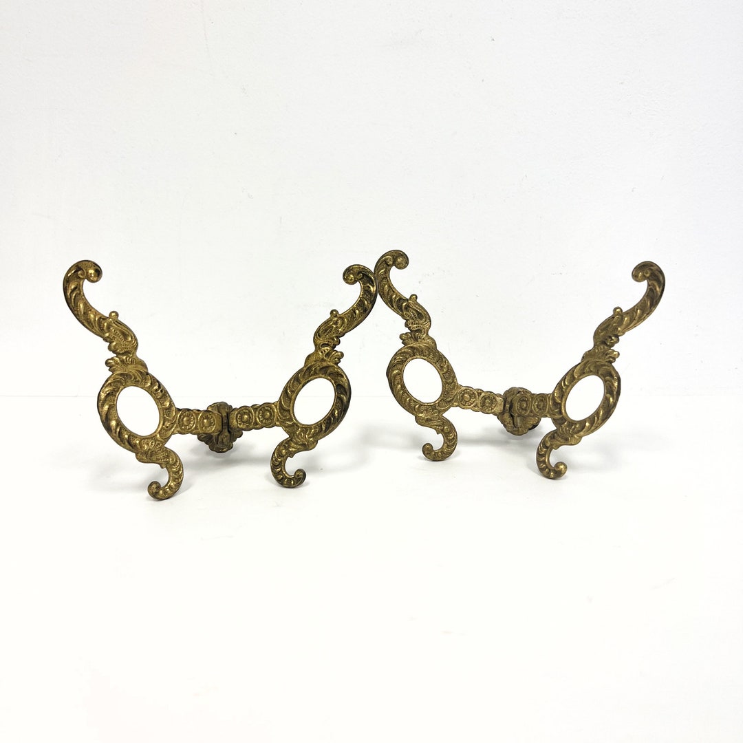 Antique Hall Tree Hooks Vintage Gold Metal Double Hooks Etsy