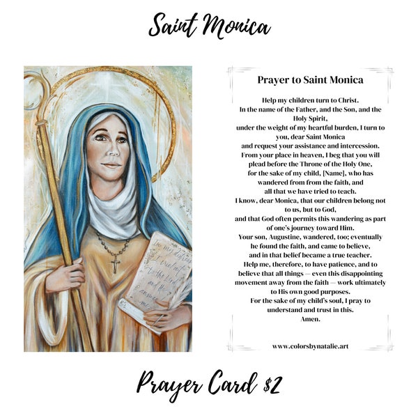 Saint Monica Prayer Card, St. Monica Prayer, Prayer to St. Monica, Mothers Prayer, Prayer for Mothers, Motherhood Prayer,Catholic Saint Gift