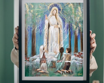 Our Lady of Fatima, Fatima Art, Our Lady of Fatima Print, Mother Mary Print, Mother Mary Art, Catholic Art Print, Virgin Mary Print