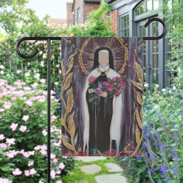 St. Therese of Lisieux Garden Flag, The Little Flower, Rose From Heaven, Garden Decor, Catholic Home, Intersession, Christian Art, Carmelite