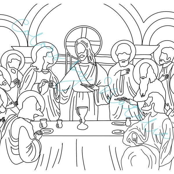 Last Supper Digital Download, Catholic Art, Christian Coloring Sheet, Adult Coloring, Kids Craft, Indoor activities, Lord's Supper, Luke 22