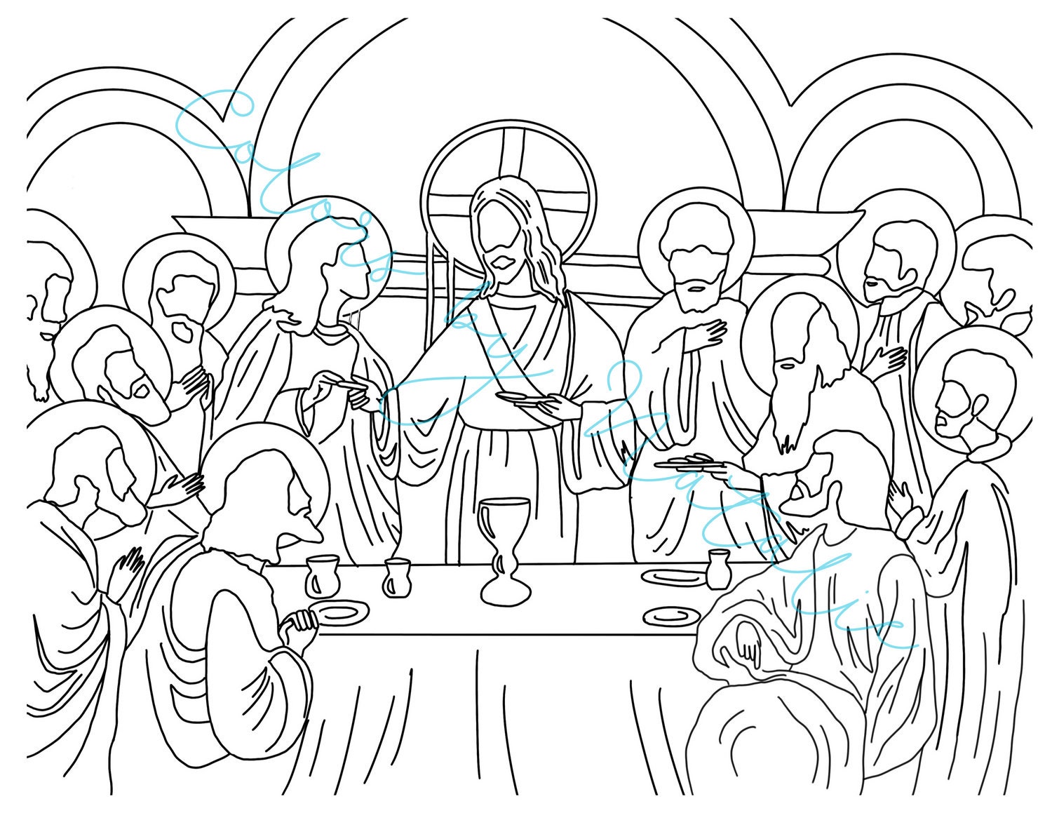 Last Supper Digital Download Catholic Art Christian Coloring Etsy