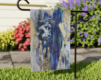 Jesus on the Cross Garden Flag, Catholic Christian Art