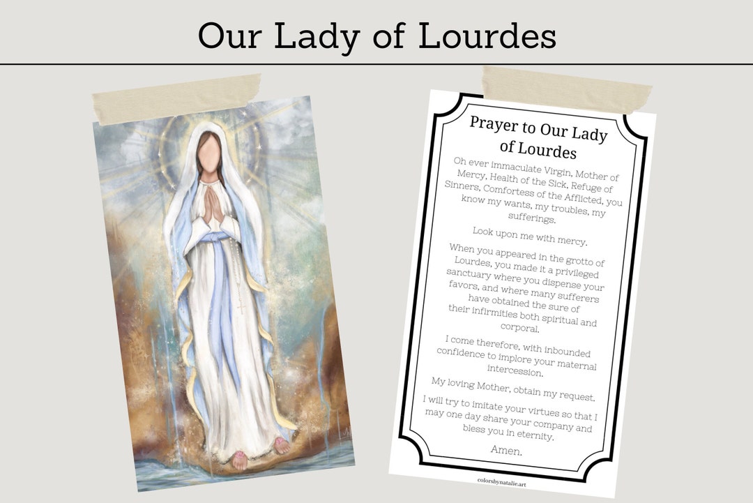 Our Lady of Lourdes Prayer Card, Mother Mary Prayer Card, Christian