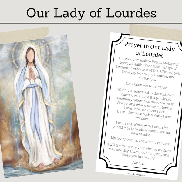 Our Lady of Lourdes Prayer Card, Mother Mary Prayer Card, Christian Gift Idea, Lourdes Prayer Card, Lourdes Prayer, Lady of Lourdes Card