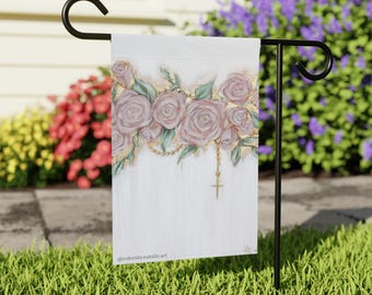 Lady of the Rosary Garden Flag, Catholic Christian Art