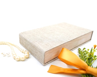Sack Cloth Necklace Gift Box - Beige Jewelry Gift Box for Large Necklaces - Add-On Earring Holes Sold Separately