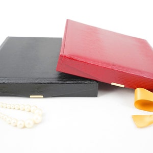 Classy Faux Leather Necklace Gift Box - Red or Black Jewelry Gift Box for Large Necklaces - Add-On Earring Holes Sold Separately
