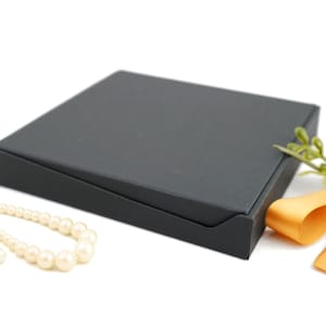 Matte Black Necklace Box - Jewelry Gift Box for Large Necklaces, Jewelry Sets - Linen Texture