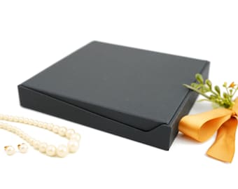Matte Black Necklace Box - Jewelry Gift Box for Large Necklaces, Jewelry Sets - Linen Texture