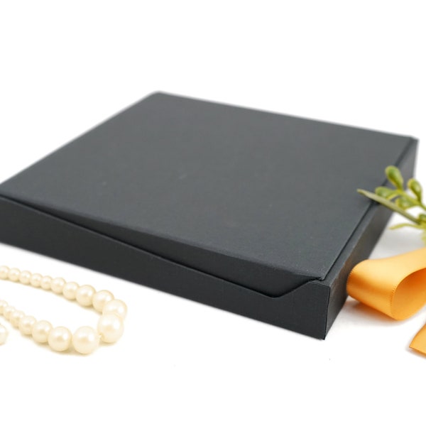 Black Linen Necklace Box : Add-on Earring Holes, Bows, Flowers, and Gift Tags Sold Separately