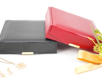 Classy Faux Leather Small Necklace Gift Box - Red or Black Jewelry Gift Box for Earrings and Necklace Sets, Layering Necklaces, or Bangles