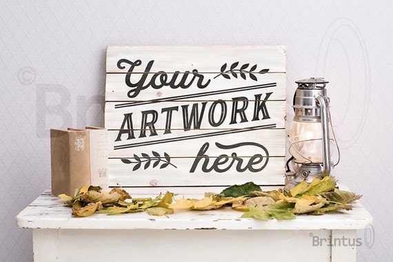 Mockup Clean Autumn Interior Photo Pallet Sign Mockup