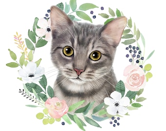 Custom Cat Drawing from Photo -  Custom Pet Portrait - Cat Painting - Gift for Cat Lovers - Cat Loss Gift - Leflore Studio