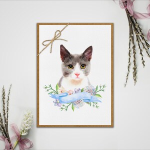 Custom Cat Portrait/ Watercolor Cat Portrait/ Digital Pet Portrait/ Personalized Gift for Cat Lovers/ Pet Loss Gifts/ Pet Memorial W01