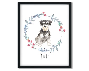 Schnauzer Portrait/ Watercolor Dog Portrait/ Custom Birthday Gift Ideas/ Gift for Him/ Gift for Her/ Gift for Parents/ Pet Lovers WC01