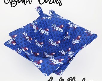 L.A. Dodgers Bowl Cozies | Microwave Safe | 100% Cotton | Fits Standard Size Bowls & Up to 7 1/2 Inches | Pot Holder | Has Hanging Loop