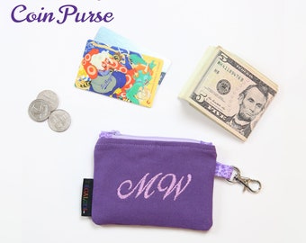 Personalized Monogram Keychain Coin Purse | Embroidered Initials Mini Wallet | Custom Small Zipper Pouch
