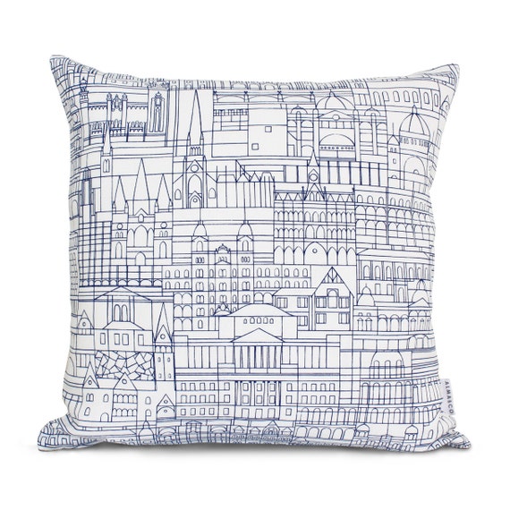 Cushion Cover Melbourne Cityscape Navy on White Screen Etsy Australia