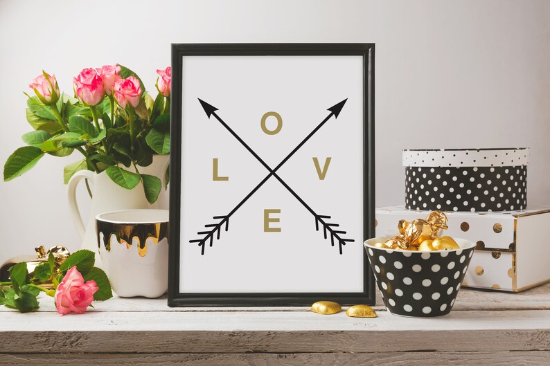 Love Art Wall Decor Black and Gold Wall Art Love Arrow Etsy