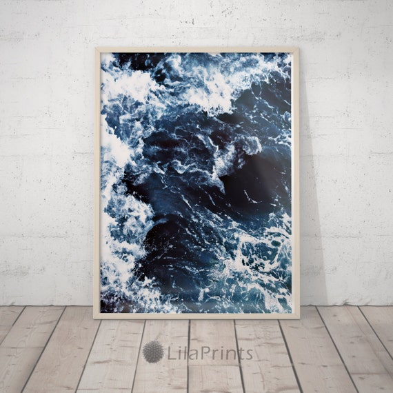 Ocean Photography Dark Blue Wall Art Sea Waves Printable Etsy