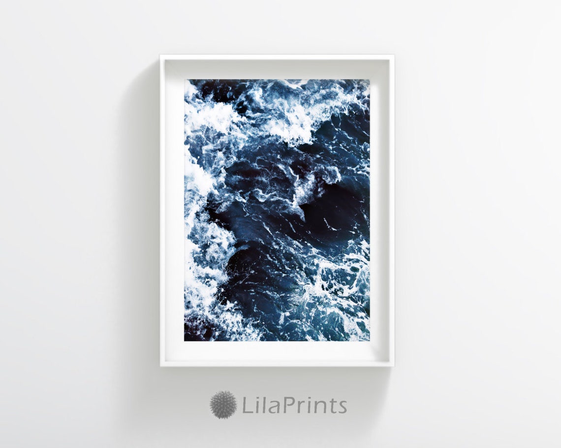 Ocean Photography Dark Blue Wall Art Sea Waves Printable Etsy