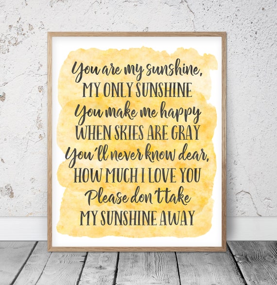 You Are My Sunshine Wall Art Kids Room Decor Yellow Nursery | Etsy