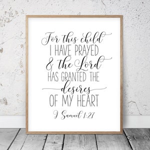 For This Child I Have Prayed Digital Print File Pink Watercolor Printable in Tan and Navy