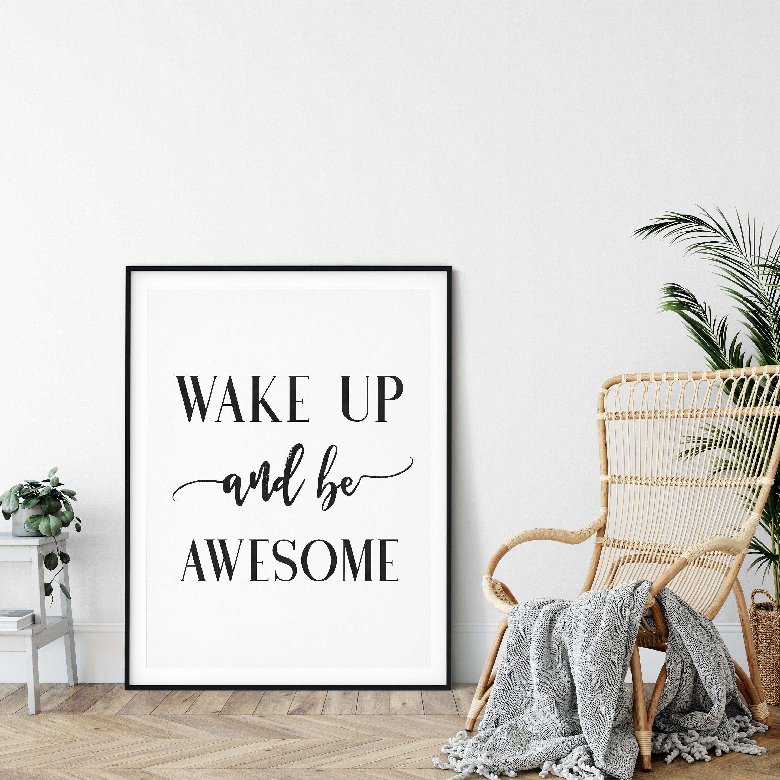 Wake Up and Be Awesome Typography Poster Inspirational Quote Etsy