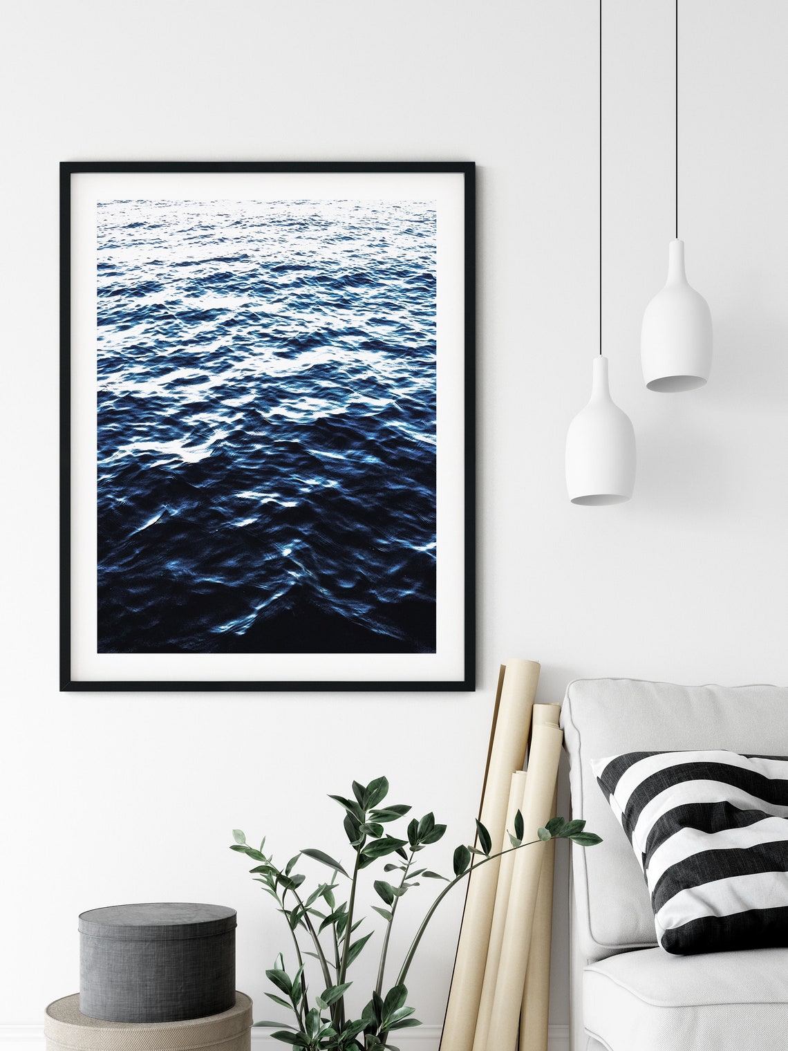 Set Of 3 Beach Prints Navy Blue Ocean Printable Wall Art Etsy