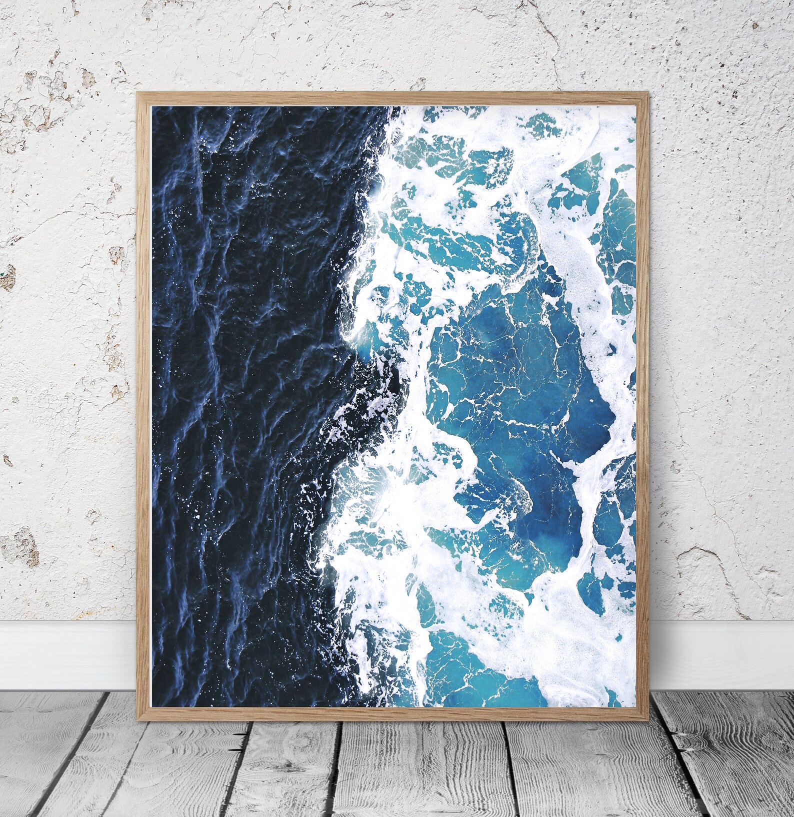 Set Of 3 Beach Prints Navy Blue Ocean Printable Wall Art Etsy