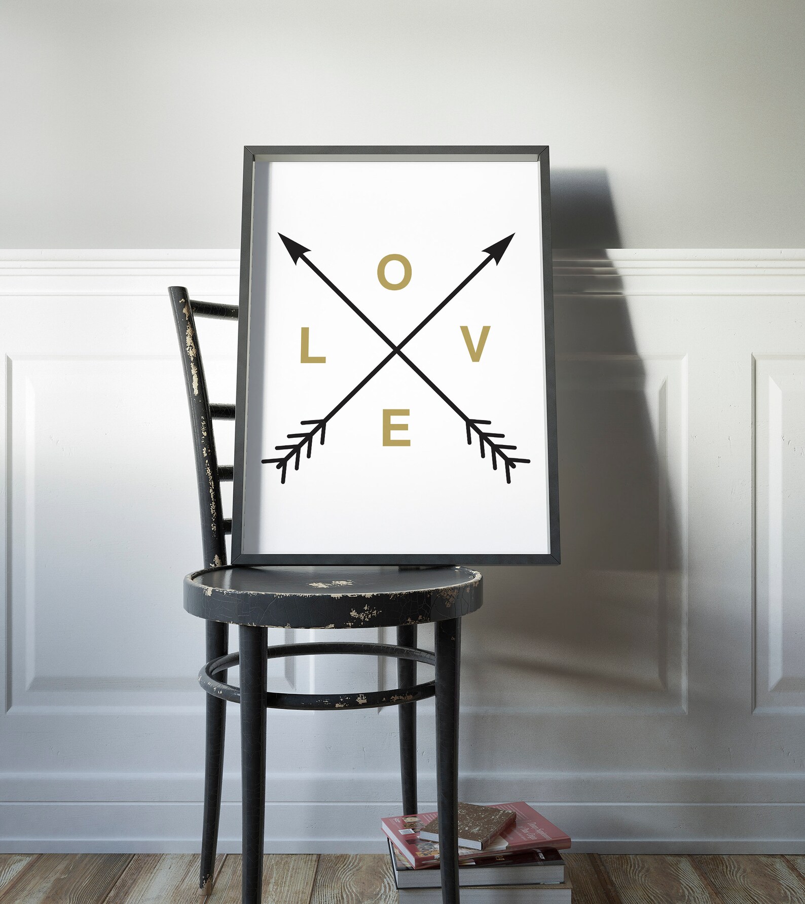 Love Art Wall Decor Black and Gold Wall Art Love Arrow Etsy