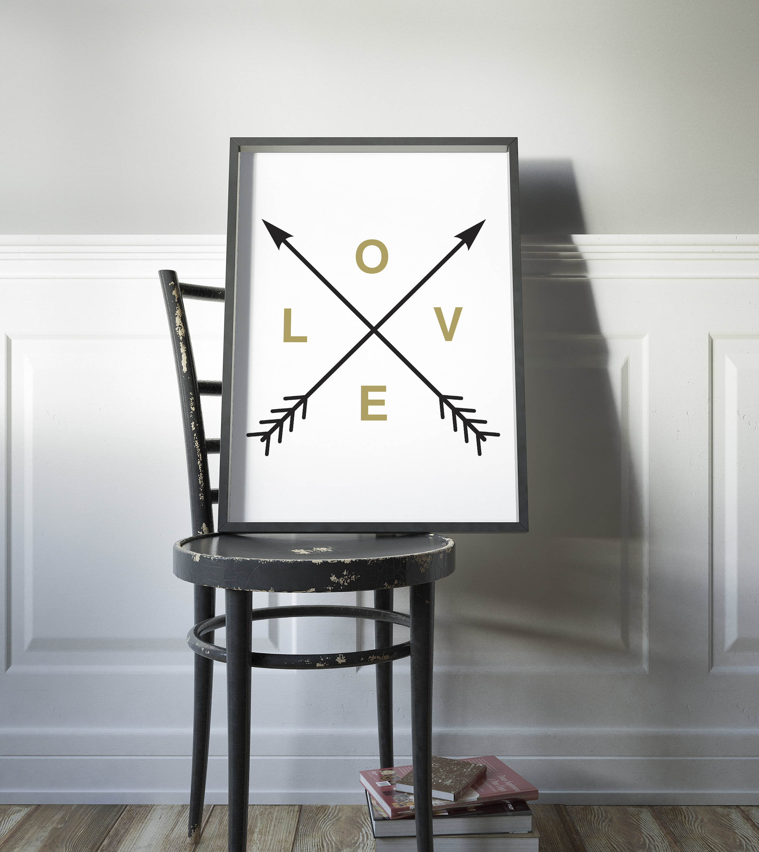 Love Art Wall Decor Black and Gold Wall Art Love Arrow Etsy