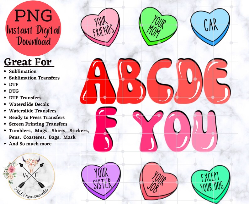 ABCDE F YOU Design PNG Instant Digital Download Valentines Etsy UK
