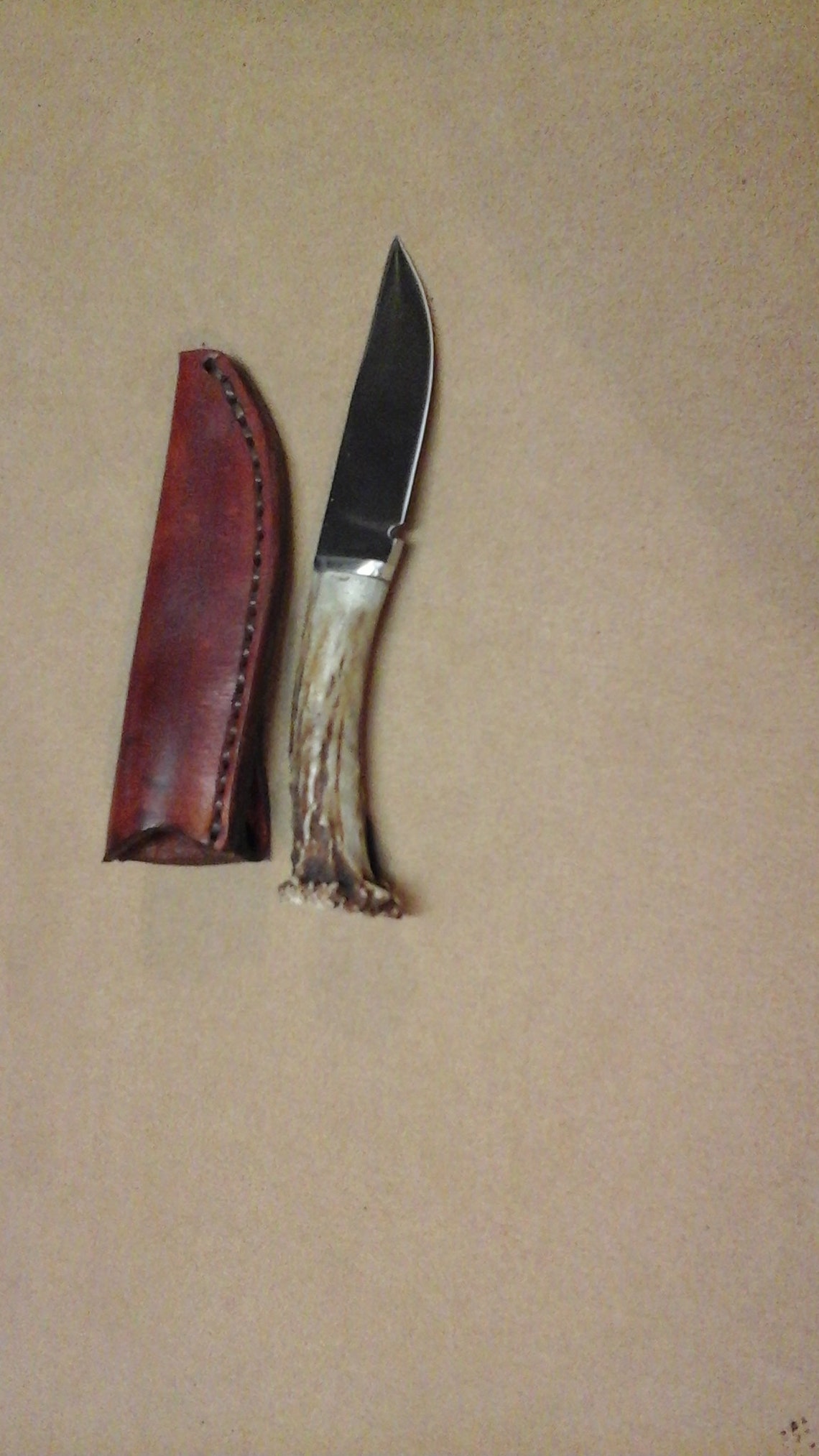 Item 34. Small belt knife. 1095 steel. Antler handle. Etsy